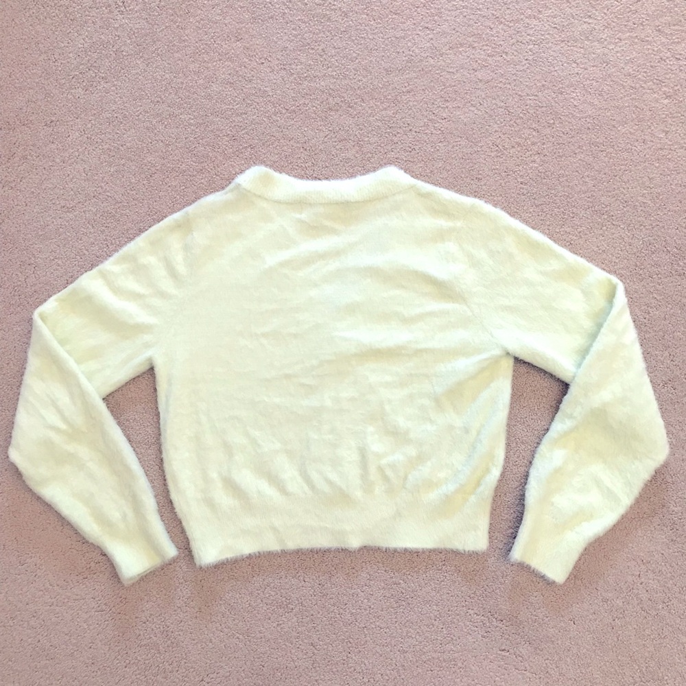 Willow Wind Cropped Cardigan Sweater Womens Medium Pastel Pale Green Fuzzy Soft - Picture 3 of 8